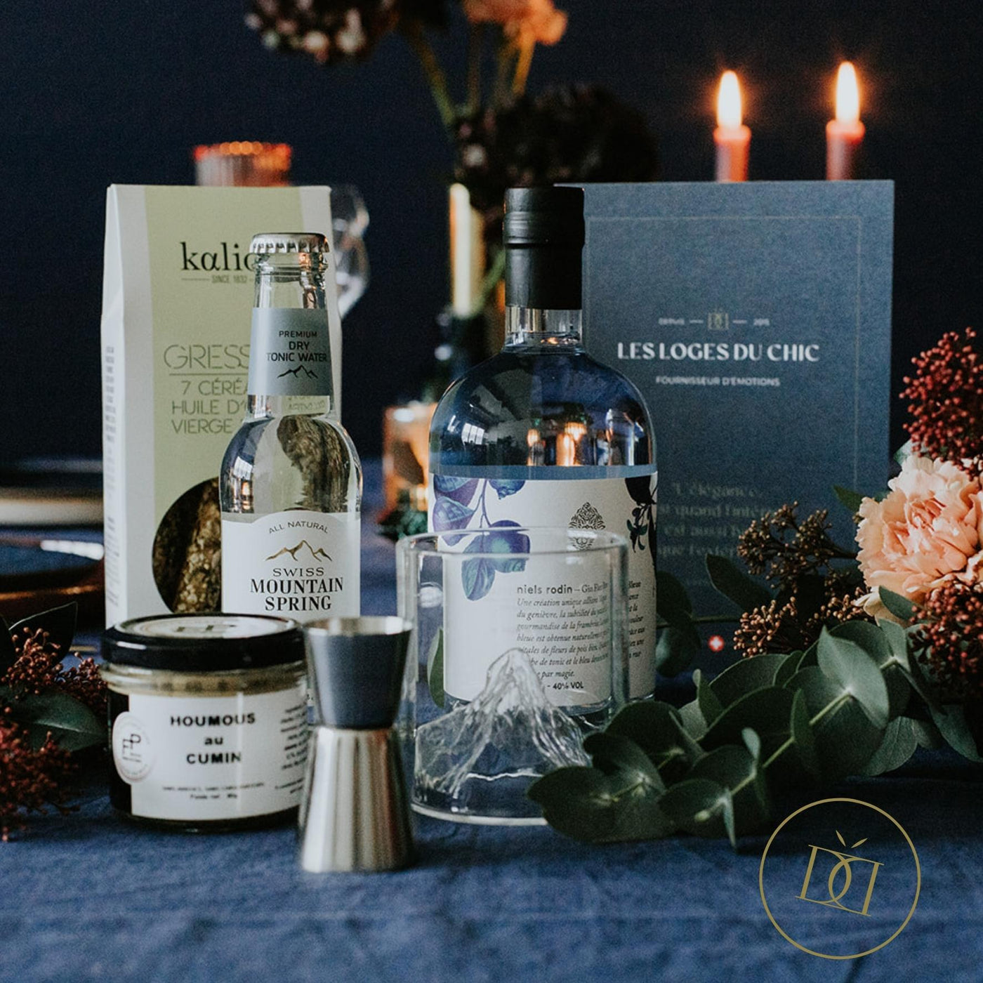 Coffret Blue Gin - LES LOGES DU CHIC - Coffrets cadeaux pour entreprise et privé - panier garni Suisse - sur mesure et personnalisés